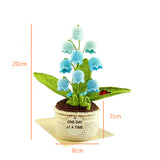 White Handmade Crochet Lily of the Valley Potted Plant - Gradient Blue Flower Decor Gift - Front View