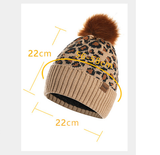 Beige Women's Leopard Print Winter Warm Knit Set - 3 Piece Fleece Lined Hat, Scarf & Gloves - Side View