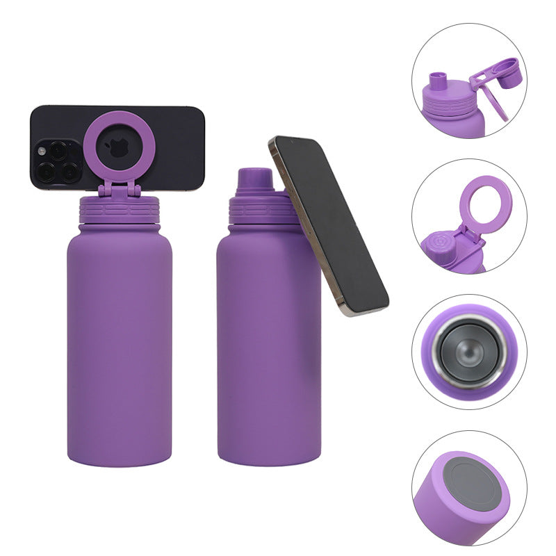 Yellow Premium 35oz Stainless Steel Insulated Sports Bottle with Magnetic Phone Holder Lid