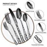 Rose Gold Elegant 20-Piece Stainless Steel Cutlery Set with Floral Design - Dinner & Steak Knives, Forks, Spoons - Front View