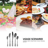Rose Gold Elegant 20-Piece Stainless Steel Cutlery Set with Floral Design - Dinner & Steak Knives, Forks, Spoons - Side View
