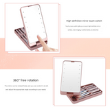 White LED Lighted Makeup Mirror with 5-Piece Cosmetic Brush Set and Dustproof Storage Case - Top-Down View