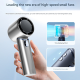 Blue Mini Bladeless Handheld Fan - USB Rechargeable, Quiet Portable Desk Fan - Top-Down View