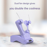 Pink Creative Dual-Head Folding Handheld Fan - USB Rechargeable, 3-Speed Strong Wind, 10.5x4.5x4cm - Front View