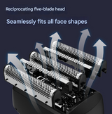 Silver Reciprocating 5-Blade Beard Trimmer - Waterproof Electric Razor for Full-Body Use - Front View
