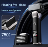 Silver Reciprocating 5-Blade Beard Trimmer - Waterproof Electric Razor for Full-Body Use - Side View