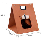 Brown Cozy A-Frame Felt Pet Teepee - Foldable & Portable Cat Cave Bed with Easy Carry Handle - Front View