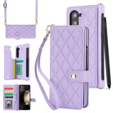 Purple Galaxy Z Fold3 Multi-Functional Leather Wallet Case for Samsung Z Fold Series - Crossbody with Pen Slot, Quilted Design Pen Not Included