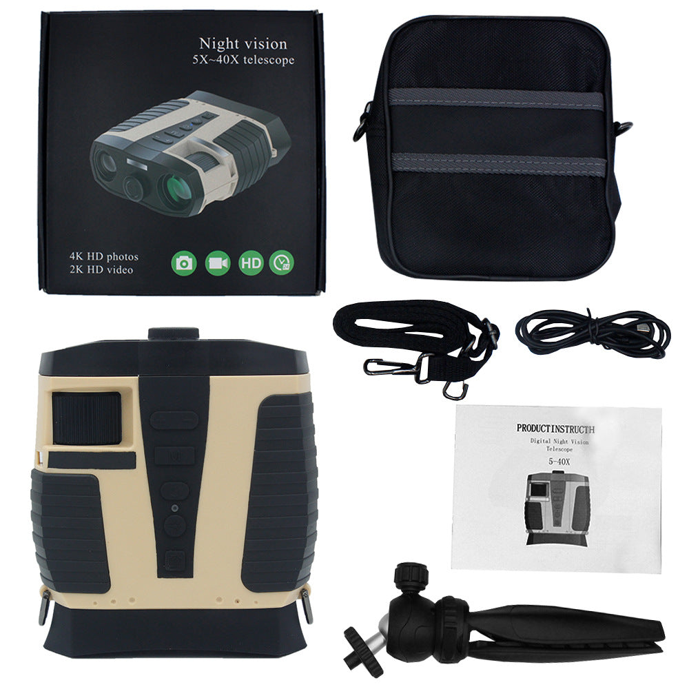Beige HD Digital Night Vision Binoculars - High Magnification Infrared Scope with Color Night View