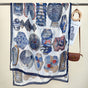 2-Piece Blue Border Retro Lantern Print Scarf - Fashionable Niche Design for Women