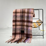 Purple-pink Plaid Color-Block Women's Scarf - Autumn/Winter Thick Warm Neck Wrap with Tassels