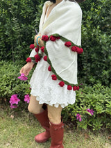 Handmade Rose Bouquet Blanket - Premium Finished Floral Nap Blanket, 113cm Diameter, 52 Flowers - Side View