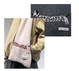 Red Cute Korean-Style Wool Scarf with Dog Design - Unisex Knitted Winter Neck Wrap - Front View