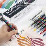 48 Colour Set Vibrant Cyan Acrylic Marker with Soft Brush Tip - 13.8 cm Professional Art Pen - Front View