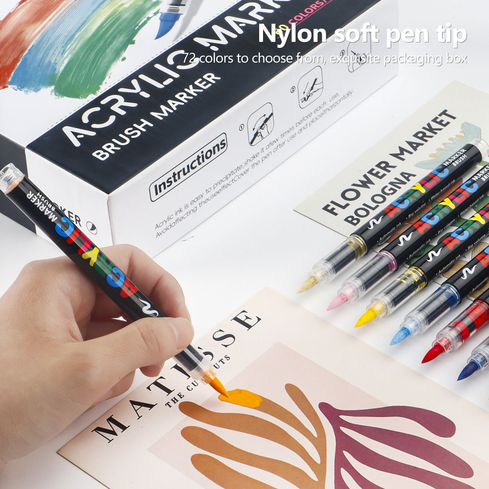60 Colour Set Vibrant Cyan Acrylic Marker with Soft Brush Tip - 13.8 cm Professional Art Pen
