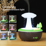 Dark Woodgrain Raindrop Mushroom Aroma Diffuser - 280mL Ultrasonic Humidifier with Colorful Lights - Side View