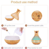 Dark Woodgrain 500ml Wood-Grain Essential Oil Aroma Diffuser with Lattice Design and Humidifier - Front View