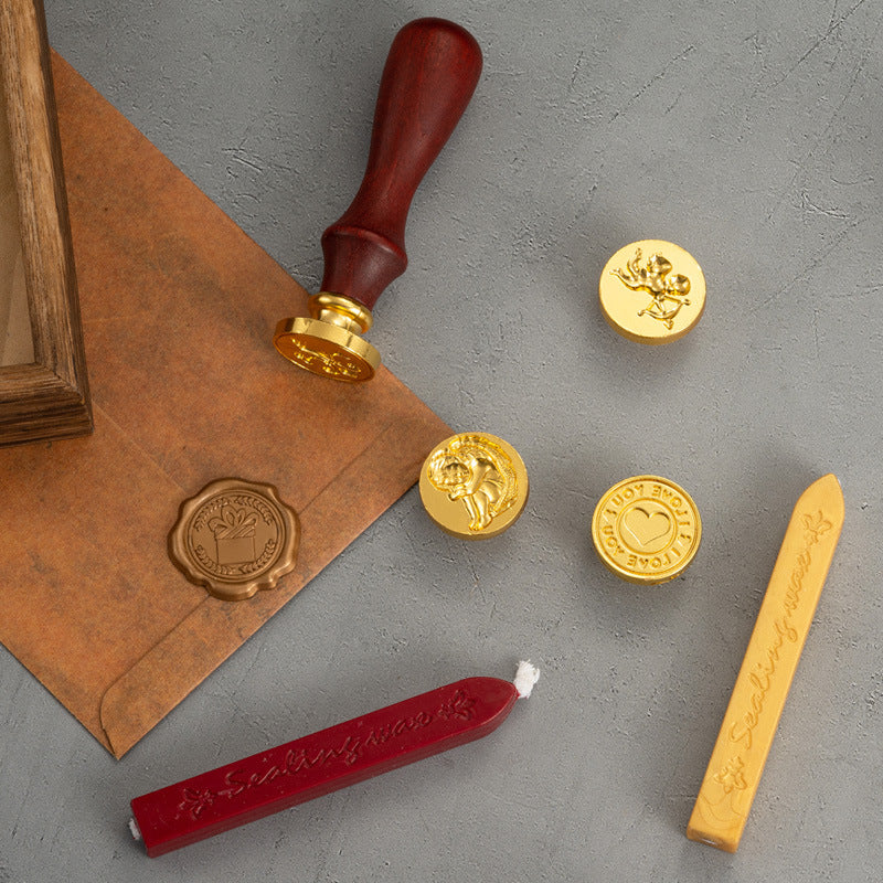 Present 2-Piece Retro Sealing Wax Stamp Set - 11.3 x 11.3 x 3.6 cm DIY Gift Box Kit for Handmade Crafts