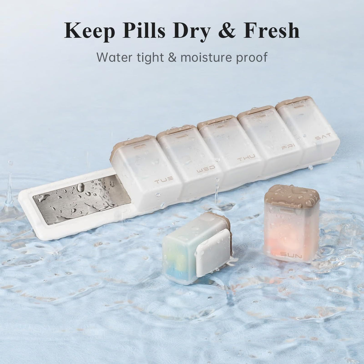 Transparent + Multicolor Cover Weekly Pill Organizer 1-Time-a-Day - Large Capacity Magnetic Closure Pill Box (246 x 49 x 23 mm)