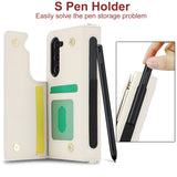 White Galaxy Z Fold4 Multi-Functional Leather Wallet Case for Samsung Z Fold Series - Crossbody with Pen Slot, Quilted Design Pen Not Included - Front View