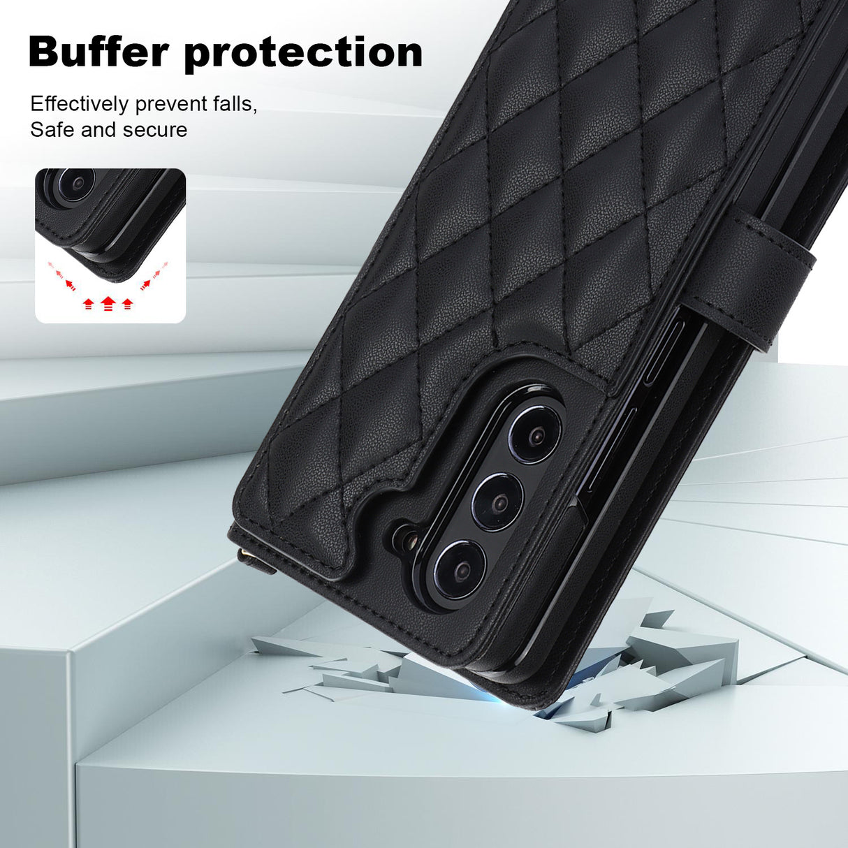 White Galaxy Z Fold6 Multi-Functional Leather Wallet Case for Samsung Z Fold Series - Crossbody with Pen Slot, Quilted Design Pen Not Included