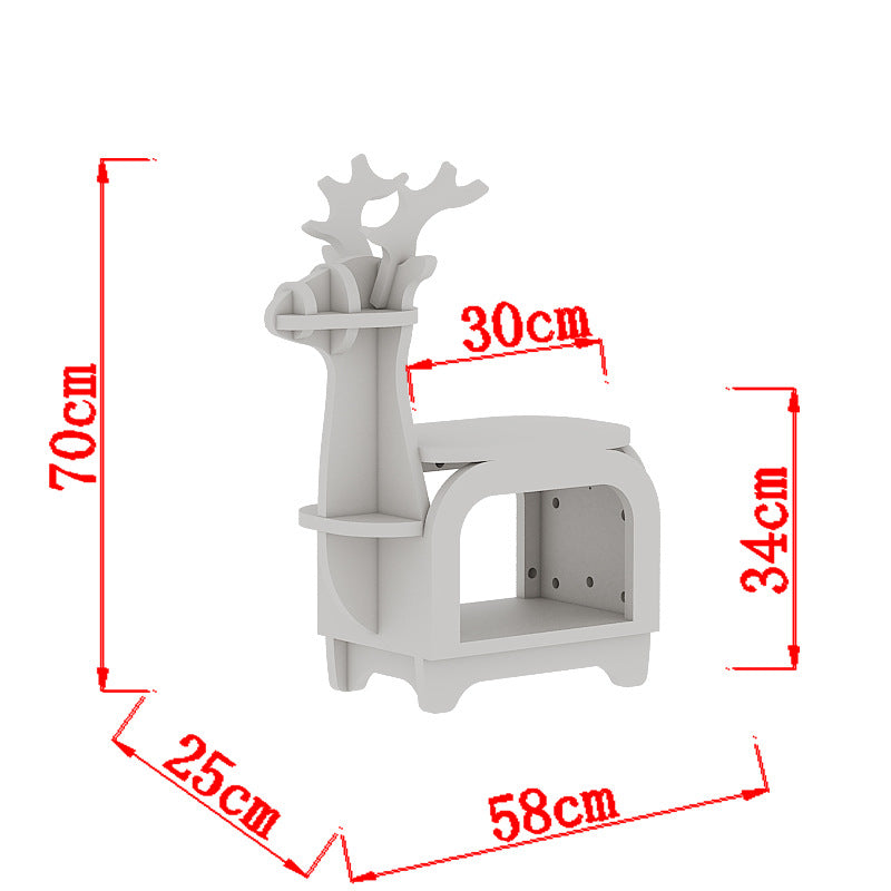 White Small Creative Reindeer-Shaped Solid Wood Bookshelf for Kids