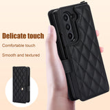 Rose Gold Galaxy Z Fold3 Multi-Functional Leather Wallet Case for Samsung Z Fold Series - Crossbody with Pen Slot, Quilted Design Pen Not Included - Top-Down View
