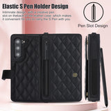 Rose Gold Galaxy Z Fold3 Multi-Functional Leather Wallet Case for Samsung Z Fold Series - Crossbody with Pen Slot, Quilted Design Pen Not Included - Close-Up Angle