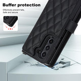 Rose Gold Galaxy Z Fold4 Multi-Functional Leather Wallet Case for Samsung Z Fold Series - Crossbody with Pen Slot, Quilted Design Pen Not Included - Rear View