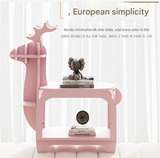 Yellow Oak Grain Trumpet Creative Reindeer-Shaped Solid Wood Bookshelf for Kids - Front View