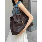 Coffee Brown Spacious Women's PU Leather Tote Bag with Laptop Compartment, image 3
