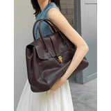 Coffee Brown Spacious Women's PU Leather Tote Bag with Laptop Compartment - Side View