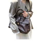 Coffee Brown Spacious Women's PU Leather Tote Bag with Laptop Compartment - Top-Down View