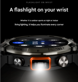 Black-orange Outdoor Smartwatch with 1.45-Inch HD Round Screen and Flashlight