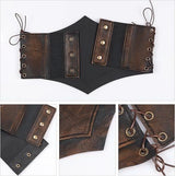 Medieval-Style Women's Leather Belt with Lace-Up Design, 115cm - Front View