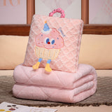 Pink Thick Fleece Cartoon Cookie Pillow Blanket 2-in-1 for Winter Car and Office Use