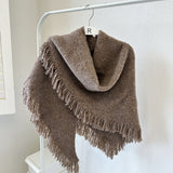 Coffee Versatile Fringed Faux Wool Triangle Shawl - Warm Knitted Scarf