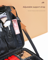 Black Oxford Fabric Makeup Case with Mirror and Partitions - All-in-One Tool Box - Side View