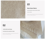 Beige Versatile Fringed Faux Wool Triangle Shawl - Warm Knitted Scarf - Front View