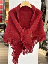Red Versatile Fringed Faux Wool Triangle Shawl - Warm Knitted Scarf