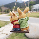 Cartoon Rabbit Couple Swing Garden Ornament - Charming Resin Decor - Front View