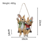 Cartoon Rabbit Couple Swing Garden Ornament - Charming Resin Decor - Side View