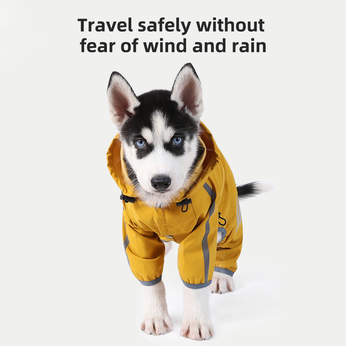 S Bright Yellow And Gray Trim Waterproof Four-Legged Dog Raincoat with Leash Hole for Small Breeds