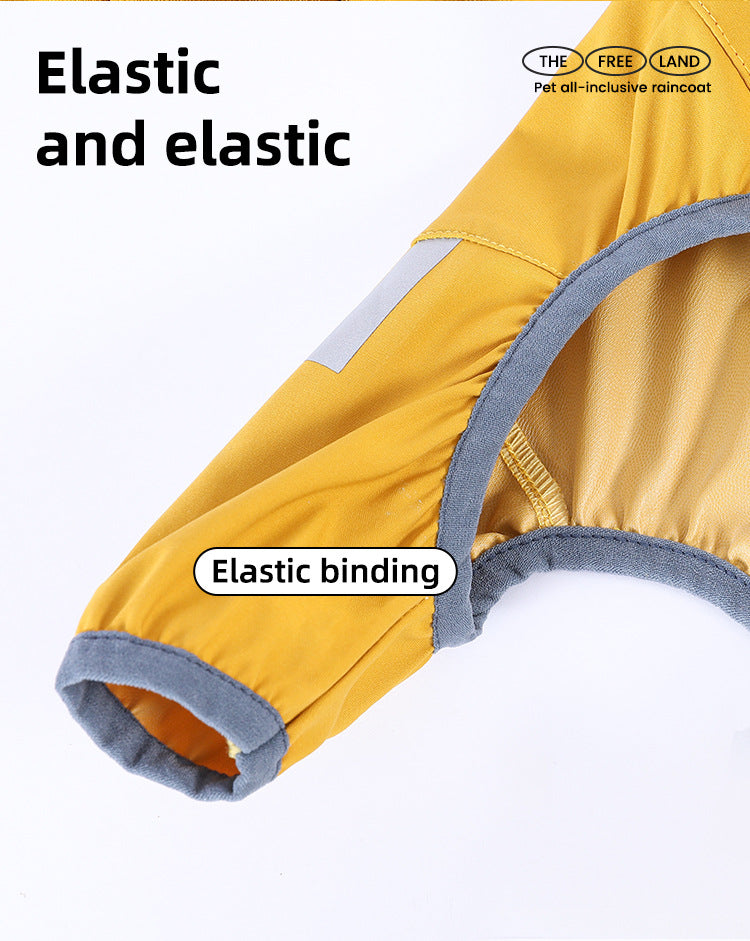 S Bright Yellow And Gray Trim Waterproof Four-Legged Dog Raincoat with Leash Hole for Small Breeds