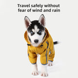 XXL Bright Yellow And Gray Trim Waterproof Four-Legged Dog Raincoat with Leash Hole for Small Breeds - Front View