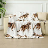 Tiger Pattern Knitted Sofa Blanket with Plush Side, 130 x 160 cm, 950g, Ideal for Napping and Office Use - Side View