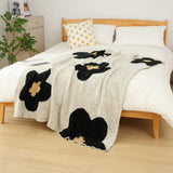 White-black Knitted Sofa Blanket with Plush Side, 130 x 160 cm, 950g, Ideal for Napping and Office Use - Front View