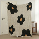 White-black Knitted Sofa Blanket with Plush Side, 130 x 160 cm, 950g, Ideal for Napping and Office Use - Side View