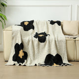 White-black Knitted Sofa Blanket with Plush Side, 130 x 160 cm, 950g, Ideal for Napping and Office Use - Top-Down View