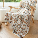Beige-grey Bohemian Knitted Sofa Blanket, 130 x 170 cm, 900g, Ideal for Hotel and Nap Use - Front View